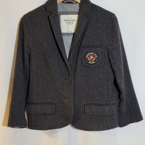 Abercrombie & Fitch Wool Blazer - Dark Gray with Crest